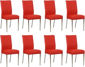 Set van 8 Felrode leren moderne eetkamerstoelen Real - poot vierkant rvs - Toledo Leer Ferrari (felrood leer)