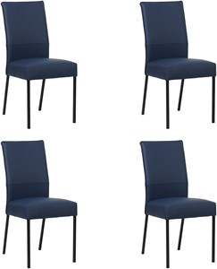 Set van 4 Blauwe leren moderne eetkamerstoelen Real - poot vierkant zwart - Toledo Leer Kobalt (blauw leer)