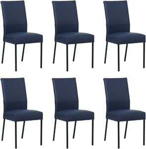 Set van 6 Blauwe leren moderne eetkamerstoelen Real - poot vierkant zwart - Toledo Leer Kobalt (blauw leer)