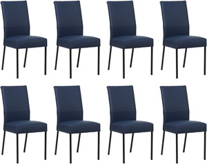 Set van 8 Blauwe leren moderne eetkamerstoelen Real - poot vierkant zwart - Toledo Leer Kobalt (blauw leer)