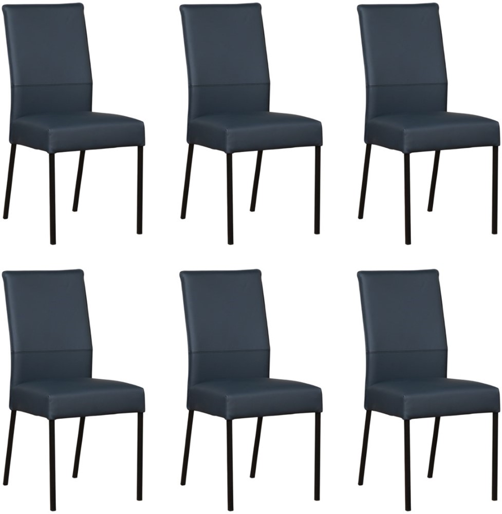 Set van 6 Blauwe leren moderne eetkamerstoelen Real - poot vierkant zwart - Toledo Leer Marine (blauw leer)