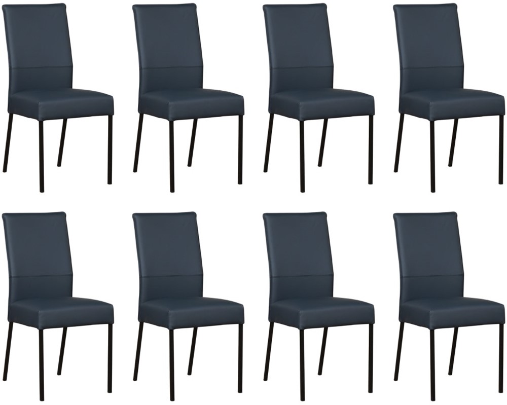 Set van 8 Blauwe leren moderne eetkamerstoelen Real - poot vierkant zwart - Toledo Leer Marine (blauw leer)