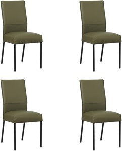 Set van 4 Olijfgroene leren moderne eetkamerstoelen Real - poot vierkant zwart - Toledo Leer Olive (olijfgroen leer)