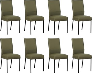 Set van 8 Olijfgroene leren moderne eetkamerstoelen Real - poot vierkant zwart - Toledo Leer Olive (olijfgroen leer)