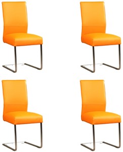 Leren eetkamerstoel remix, oranje leer, oranje keukenstoelen