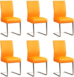 Leren eetkamerstoel remix, oranje leer, oranje keukenstoelen