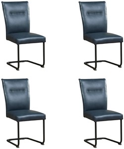 Leren eetkamerstoel retro, blauw leer, blauwe keukenstoelen