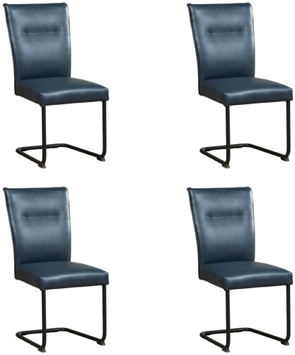 Leren eetkamerstoel Retro - set van 4 stoelen - Granada leer Blue - Kleur poot, zwart