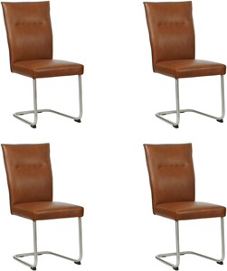 Set van 4 Cognac leren Retro - poot rond rvs - Granada leer Savannah (cognac leer)
