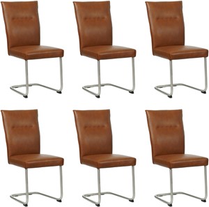 Set van 6 Cognac leren Retro - poot rond rvs - Granada leer Savannah (cognac leer)