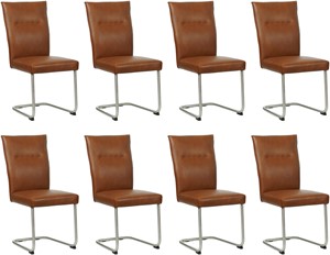 Set van 8 Cognac leren Retro - poot rond rvs - Granada leer Savannah (cognac leer)