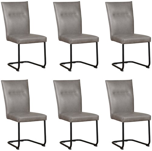 Leren eetkamerstoel Retro - set van 6 stoelen - Granada leer Steel - Kleur poot, zwart