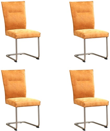 Leren eetkamerstoel Retro - set van 4 stoelen - Kenia Leer Cognac - Kleur poot, RVS