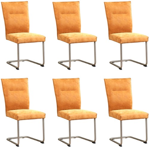 Leren eetkamerstoel Retro - set van 6 stoelen - Kenia Leer Cognac - Kleur poot, RVS