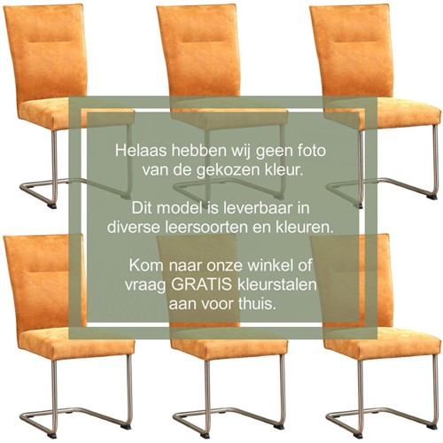 Leren eetkamerstoel Retro - set van 6 stoelen - Granada leer Steel - Kleur poot, RVS