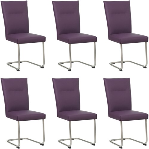 Leren eetkamerstoel Retro - set van 6 stoelen - Toledo Leer Aubergine - Kleur poot, RVS