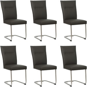 Set van 6 Donkerbruine leren Retro - poot rond rvs - Toledo Leer Caffe (donkerbruin leer)