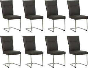 Set van 8 Donkerbruine leren Retro - poot rond rvs - Toledo Leer Caffe (donkerbruin leer)