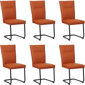 Set van 6 Cognac leren Retro - poot rond zwart - Toledo Leer Cotto (cognac leer)