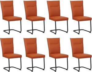 Set van 8 Cognac leren Retro - poot rond zwart - Toledo Leer Cotto (cognac leer)