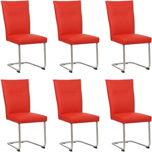 Set van 6 Felrode leren Retro - poot rond rvs - Toledo Leer Ferrari (felrood leer)