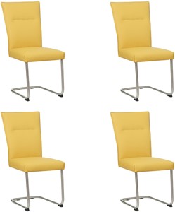 Set van 4 Gele leren Retro - poot rond rvs - Toledo Leer Giallo (geel leer)
