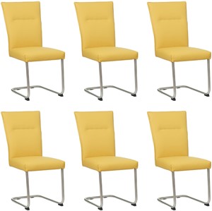 Set van 6 Gele leren Retro - poot rond rvs - Toledo Leer Giallo (geel leer)