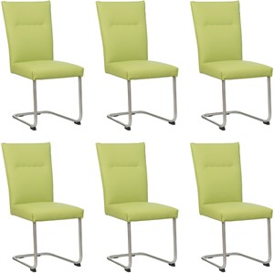 Set van 6 Felgroene leren Retro - poot rond rvs - Toledo Leer Lime (felgroen leer)