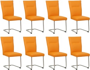 Set van 8 Oranje leren Retro - poot rond rvs - Toledo Leer Mandarin (oranje leer)