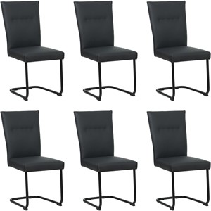 Set van 6 Donkerblauwe leren Retro - poot rond zwart - Toledo Leer Pacific (donkerblauw leer)