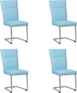 Set van 4 Lichtblauwe leren Retro - poot rond rvs - Toledo Leer Sky Blue (lichtblauw leer)