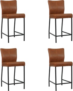 Set van 4 Cognac leren moderne barkrukken Revolt - poot vierkant zwart - Granada leer Savannah (cognac leer)