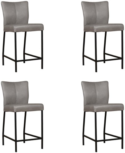 Leren barstoel Revolt laag - set van 4 stoelen - Granada leer Steel - Kleur poot, zwart