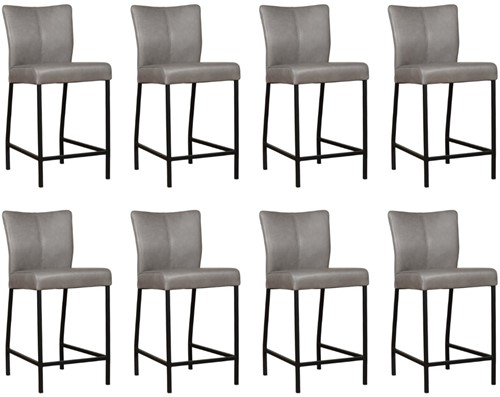 Leren barstoel Revolt laag - set van 8 stoelen - Granada leer Steel - Kleur poot, zwart