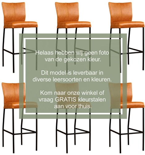 Leren barstoel Revolt hoog - set van 6 stoelen - Granada leer Steel - Kleur poot, RVS