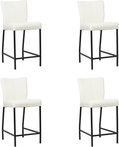 Set van 4 Gebroken witte leren moderne barkrukken Revolt - poot vierkant zwart - Toledo Leer Bianco (gebroken wit leer)