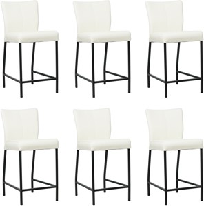 Set van 6 Gebroken witte leren moderne barkrukken Revolt - poot vierkant zwart - Toledo Leer Bianco (gebroken wit leer)