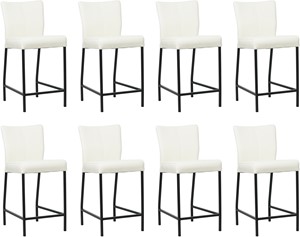 Set van 8 Gebroken witte leren moderne barkrukken Revolt - poot vierkant zwart - Toledo Leer Bianco (gebroken wit leer)