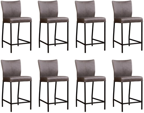 Leren barstoel Revolt laag - set van 8 stoelen - Rancho Leer Steel - Kleur poot, zwart