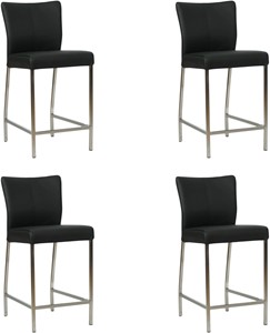 Set van 4 Zwarte leren moderne barkrukken Revolt - poot vierkant rvs - Toledo Leer Nero (zwart leer)