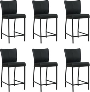 Set van 6 Zwarte leren moderne barkrukken Revolt - poot vierkant zwart - Toledo Leer Nero (zwart leer)
