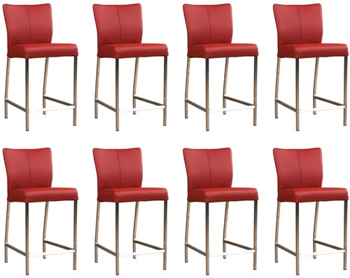 Leren barstoel Revolt laag - set van 8 stoelen - Toledo Leer Red - Kleur poot, RVS