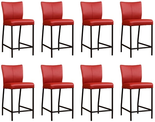 Leren barstoel Revolt laag - set van 8 stoelen - Toledo Leer Red - Kleur poot, zwart