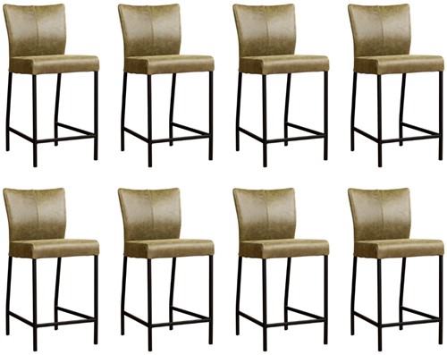 Leren barstoel Revolt laag - set van 8 stoelen - Vintage Leer Olive - Kleur poot, zwart