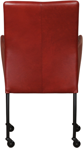 Leren eetkamerstoel Comfort - met wieltjes en armleuning - Toledo Leer Cherry - Poot - Rond - Zwart - Skate wiel zwart-3