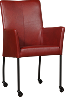 Leren eetkamerstoel Comfort - met wieltjes en armleuning - Granada leer Rouge - Poot - Rond - Zwart - Skate wiel zwart