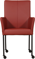 Leren eetkamerstoel Comfort - met wieltjes en armleuning - Toledo Leer Cherry - Poot - Rond - Zwart - Skate wiel zwart-2