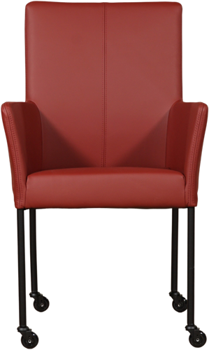 Leren eetkamerstoel Comfort - met wieltjes en armleuning - Toledo Leer Cherry - Poot - Rond - Zwart - Skate wiel zwart-2