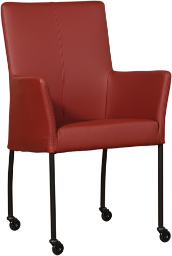 Leren eetkamerstoel Comfort - met wieltjes en armleuning - Toledo Leer Cherry - Poot - Rond - Zwart - Skate wiel zwart