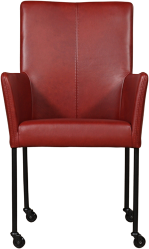 Leren eetkamerstoel Comfort - met wieltjes en armleuning - Granada leer Rouge - Poot - Rond - Zwart - Skate wiel zwart-2